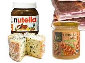 Leckere Mäuseköder - Auswahl von Käse, Speck, Nutella und Erdnusscreme